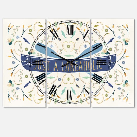 Designart Just A Lakeaholic Lake House 3 Panel Wall Clock